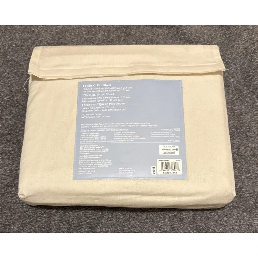 Nestwell Cool & Crisp Washed Cotton  Percale Twin XL Sheet Set Cream Beige